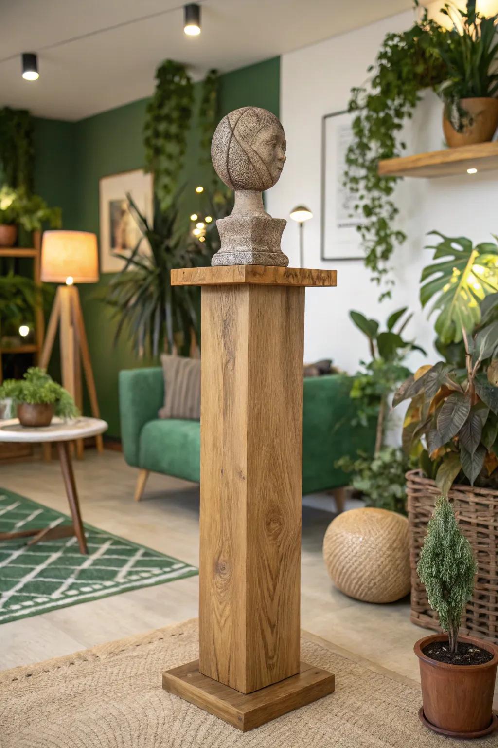 Eco-friendly wooden base made from reclaimed wood.