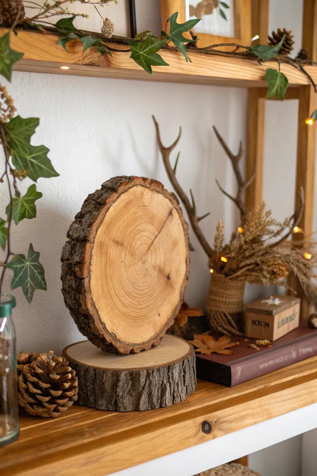 Tree slice trophy showcasing natural wood rings.