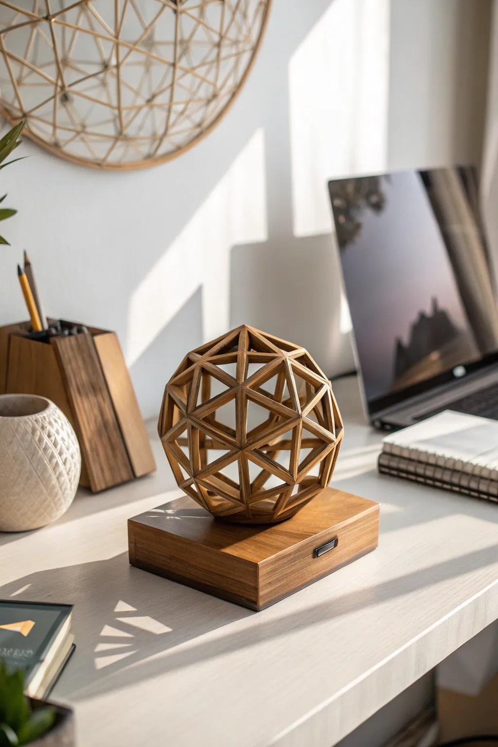 Contemporary geometric wooden trophy design.