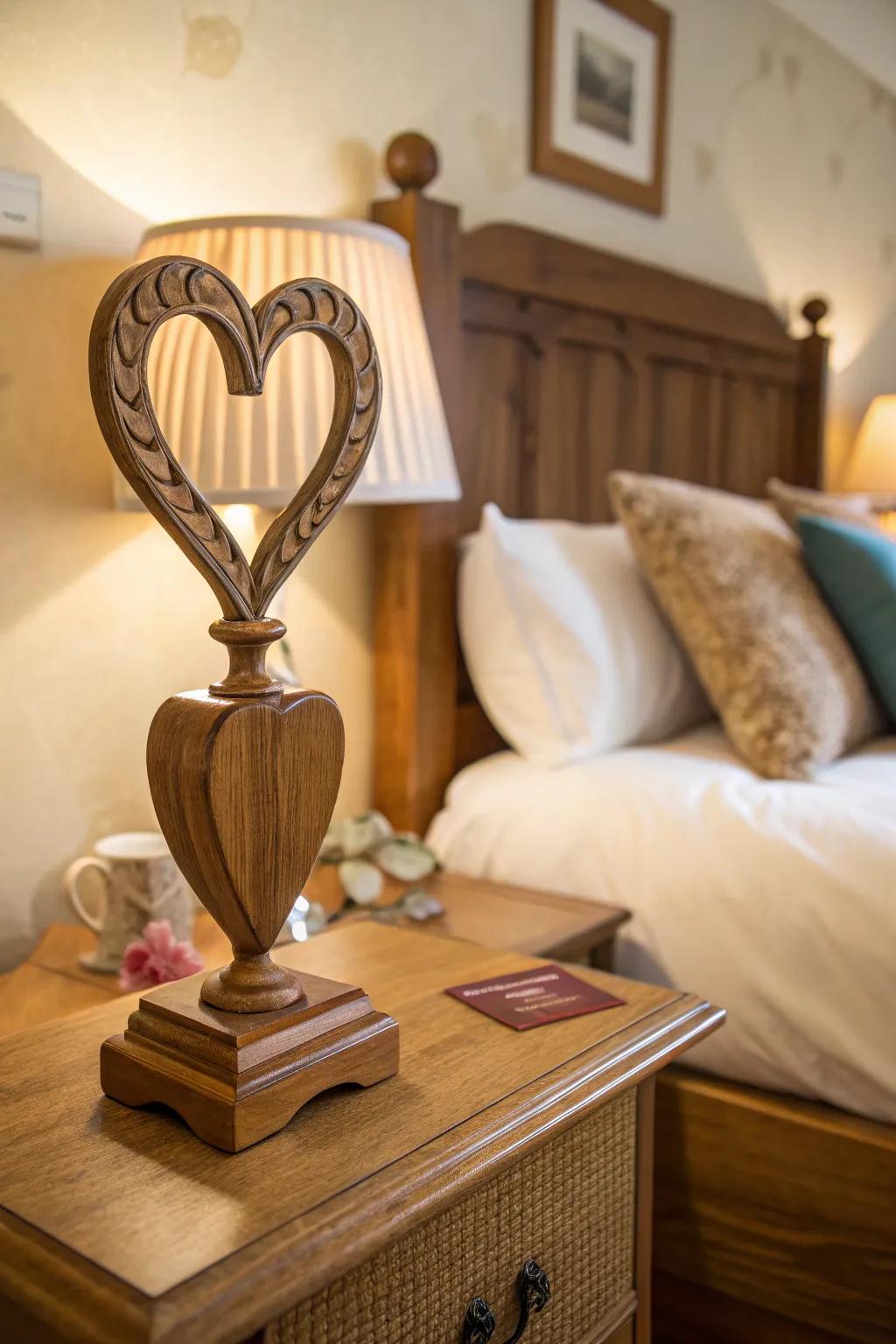 Wooden heart trophy symbolizing appreciation and love.