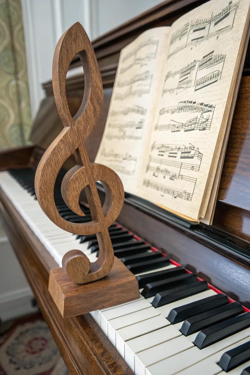 Wooden music note trophy celebrating musical talent.