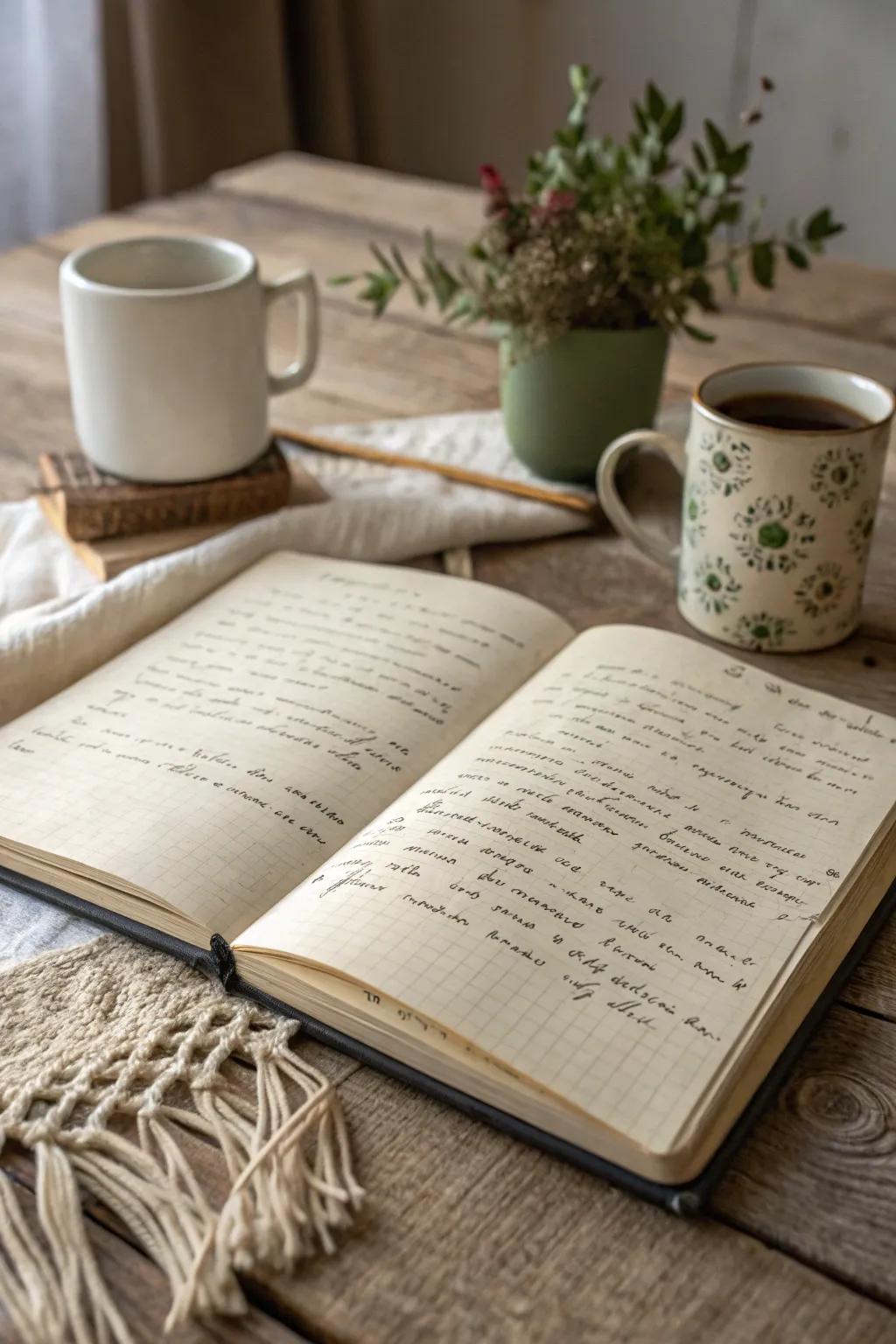 Infuse your vintage journal with the warmth of handwritten notes, blending elegance and intimacy.