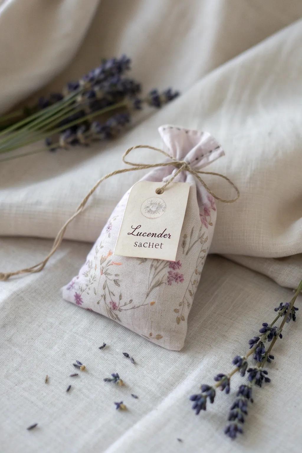 Handmade lavender sachets offering a fragrant and calming favor option.