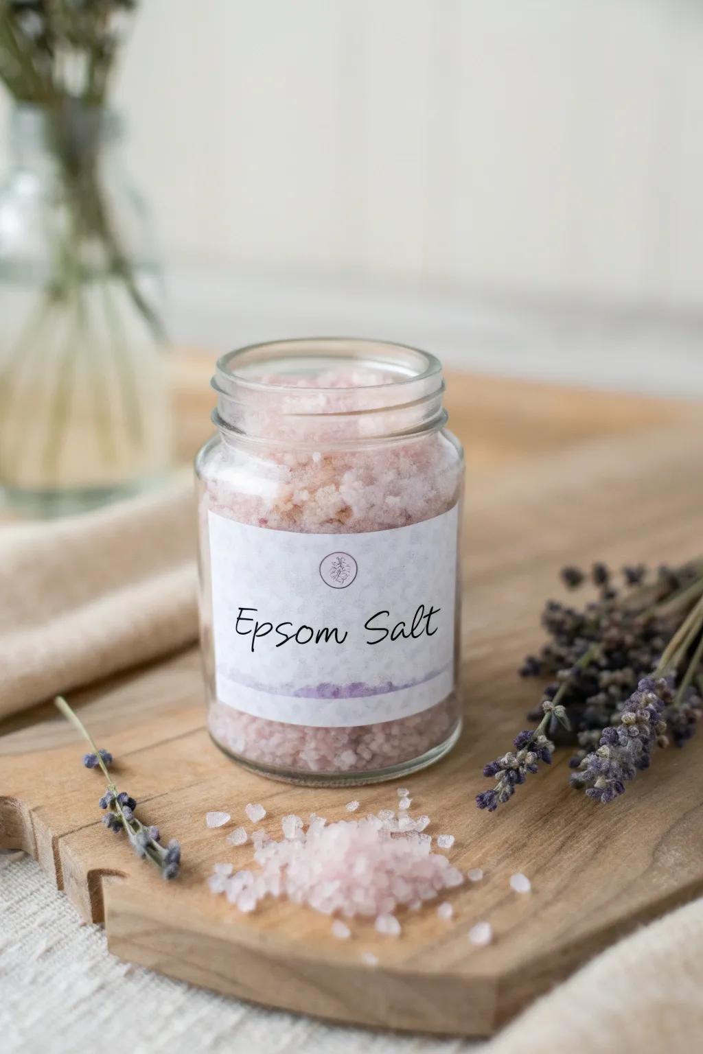 Luxurious handmade bath salts in jars, perfect for pampering favors.