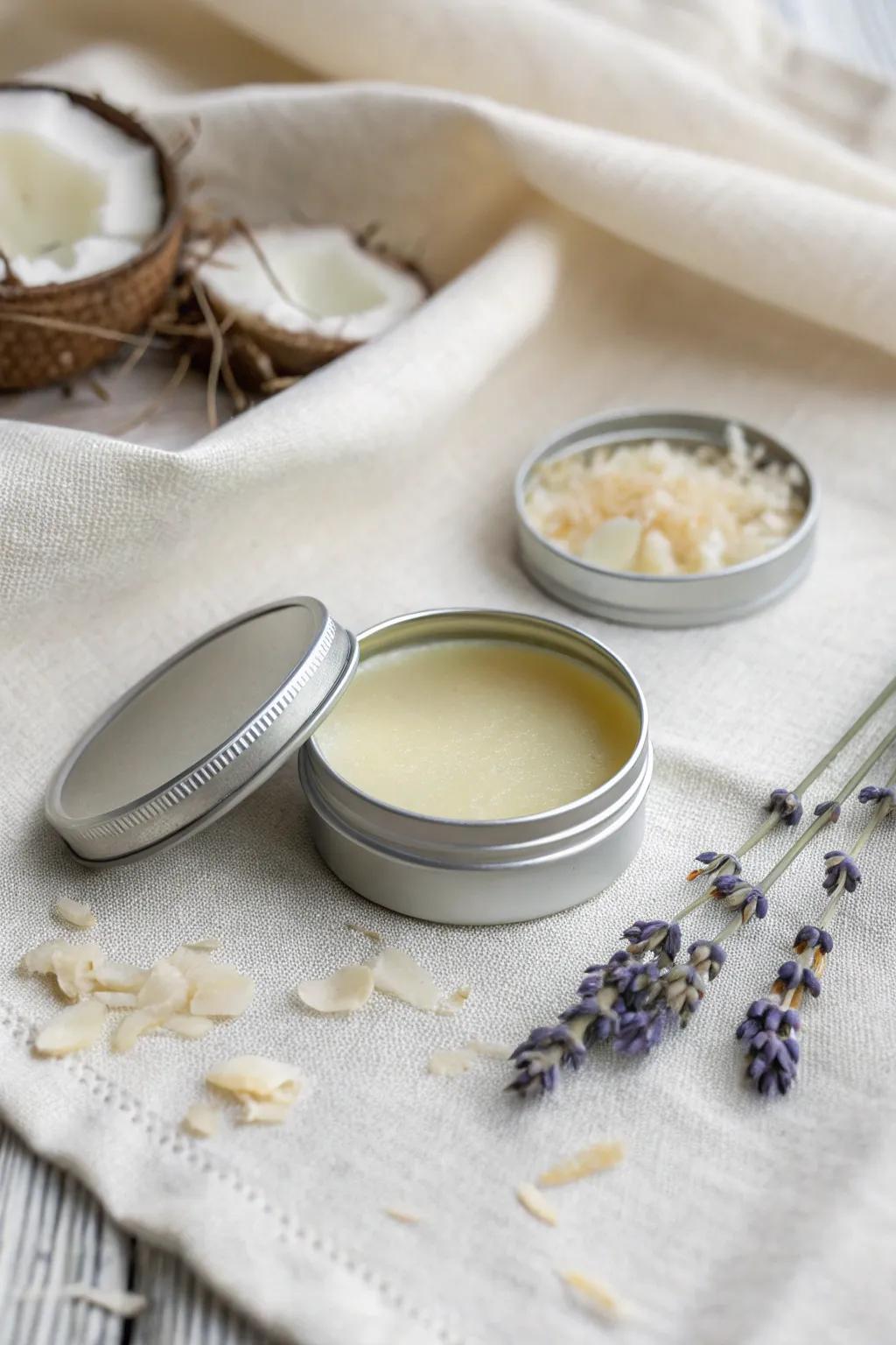 Natural DIY lip balms crafted with beeswax and coconut oil.