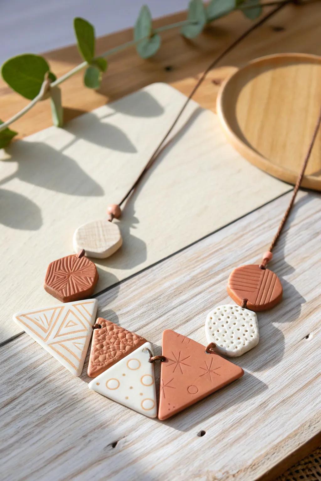 Modern geometric clay necklaces blend clean lines with artistic expression for a chic look.