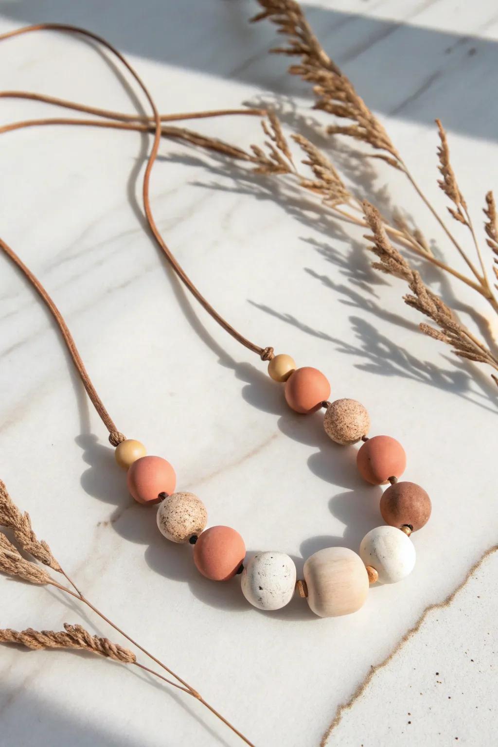 Blend clay with fabric or leather cords to create necklaces rich in texture and character.
