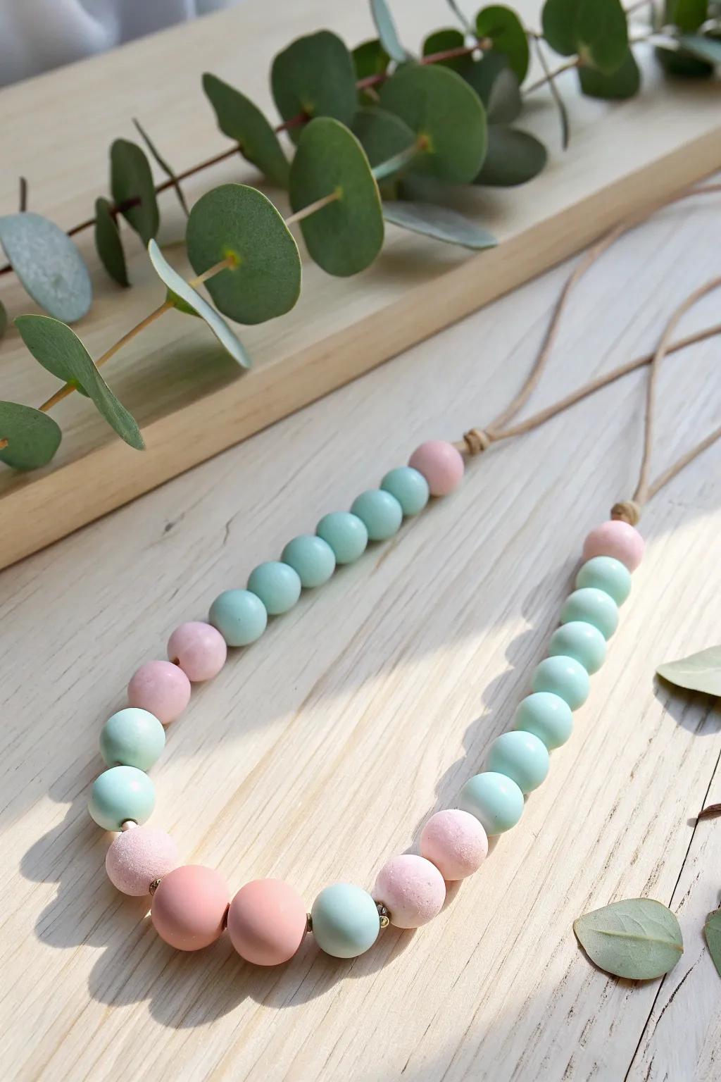 Pastel-colored clay necklaces offer a gentle, elegant touch perfect for warm-weather wardrobes.