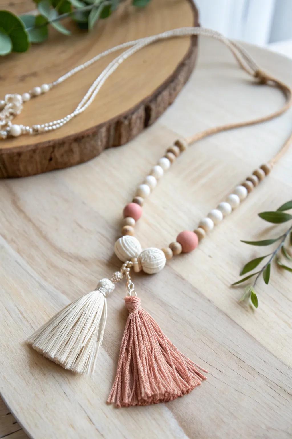 Add artisanal elegance with boho-inspired clay or thread tassels on your necklaces.