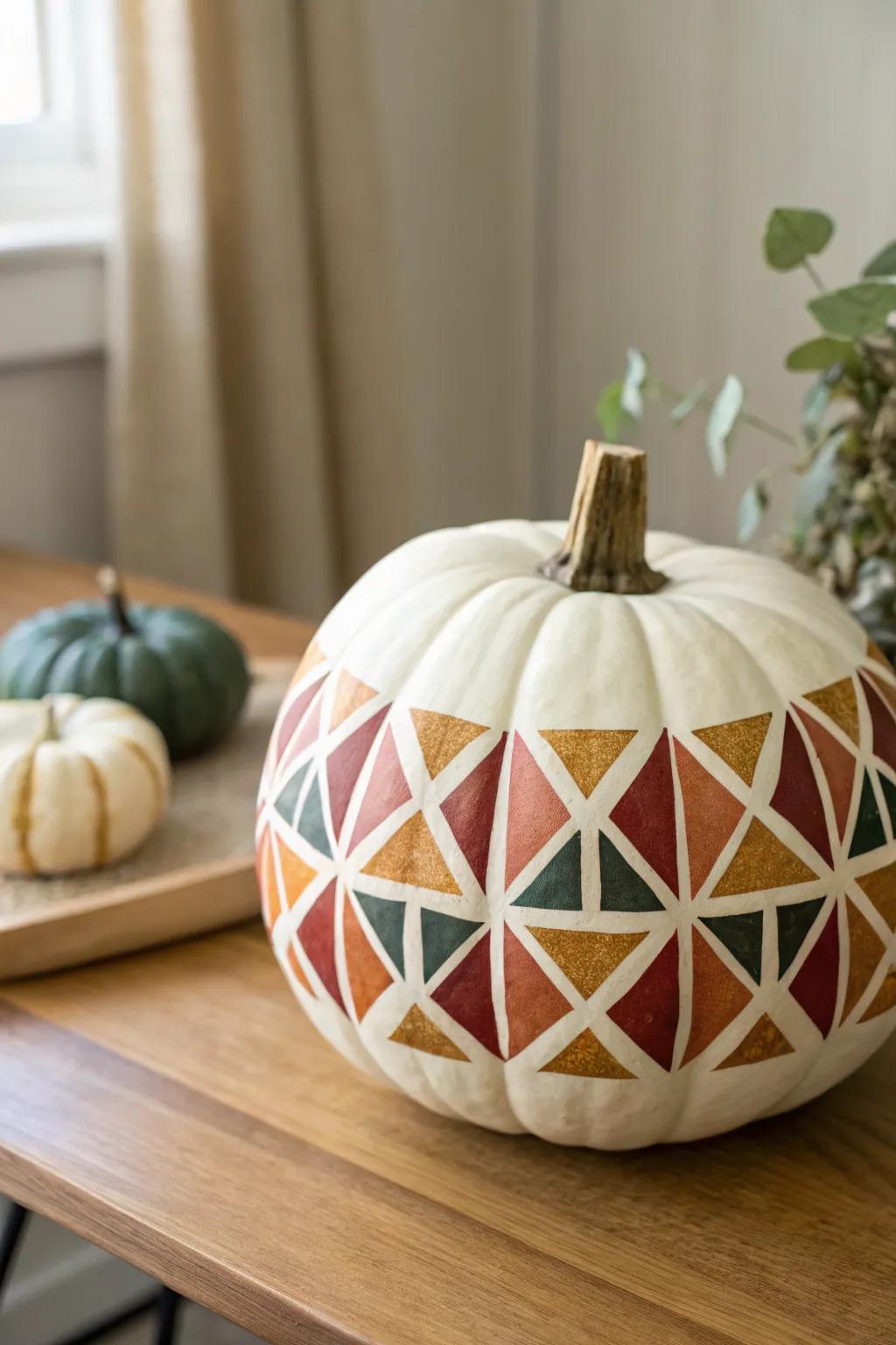 Transform your autumn decor with a touch of modern elegance: Geometric Painted Pumpkins.