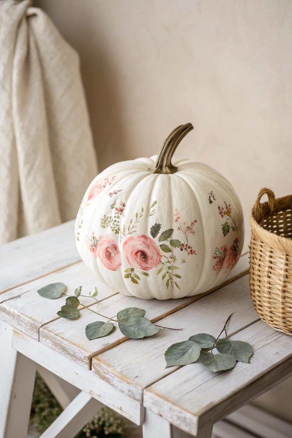 Elevate your autumn decor with exquisite decoupage pumpkin art-where elegance meets natural beauty.
