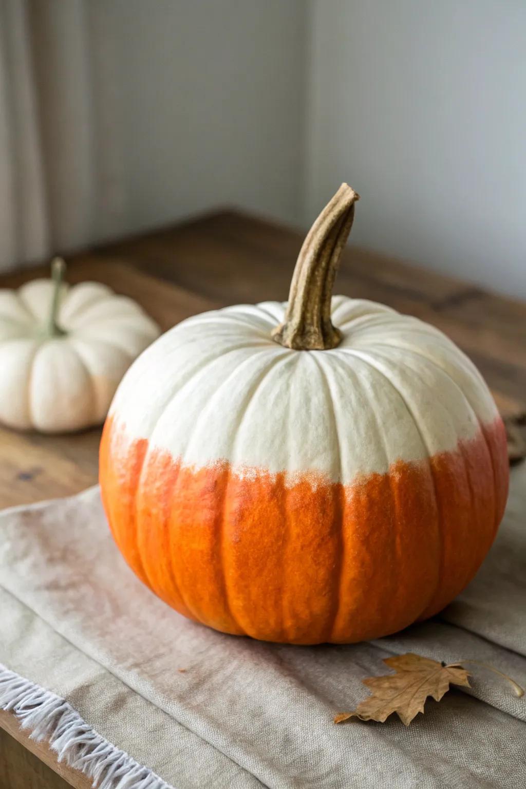 Elevate your fall decor with this chic ombre pumpkin, blending simplicity with a touch of artistic flair.