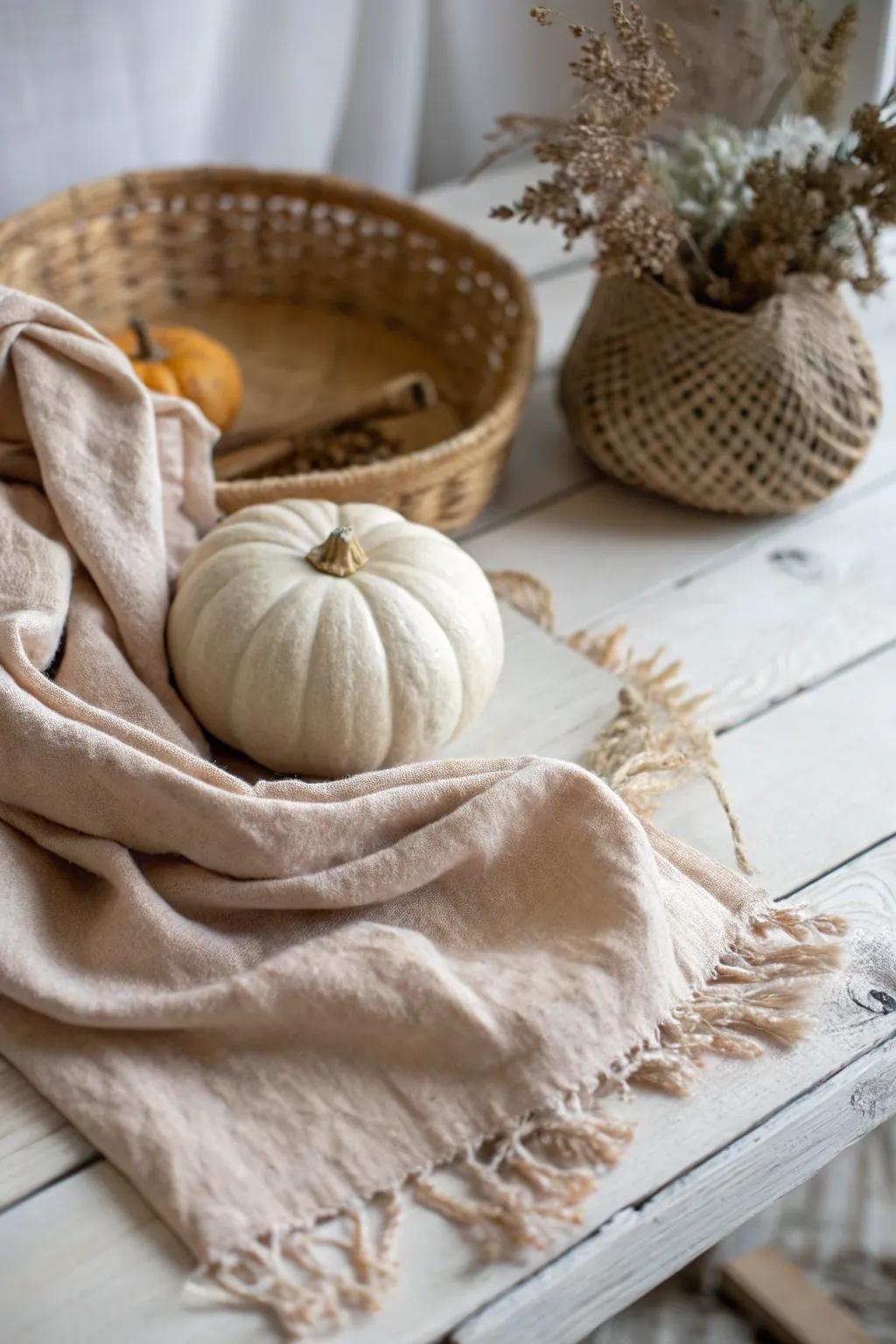 Transform your autumn decor with this elegant fabric-wrapped pumpkin, blending minimalist charm with a touch of Boho flair.