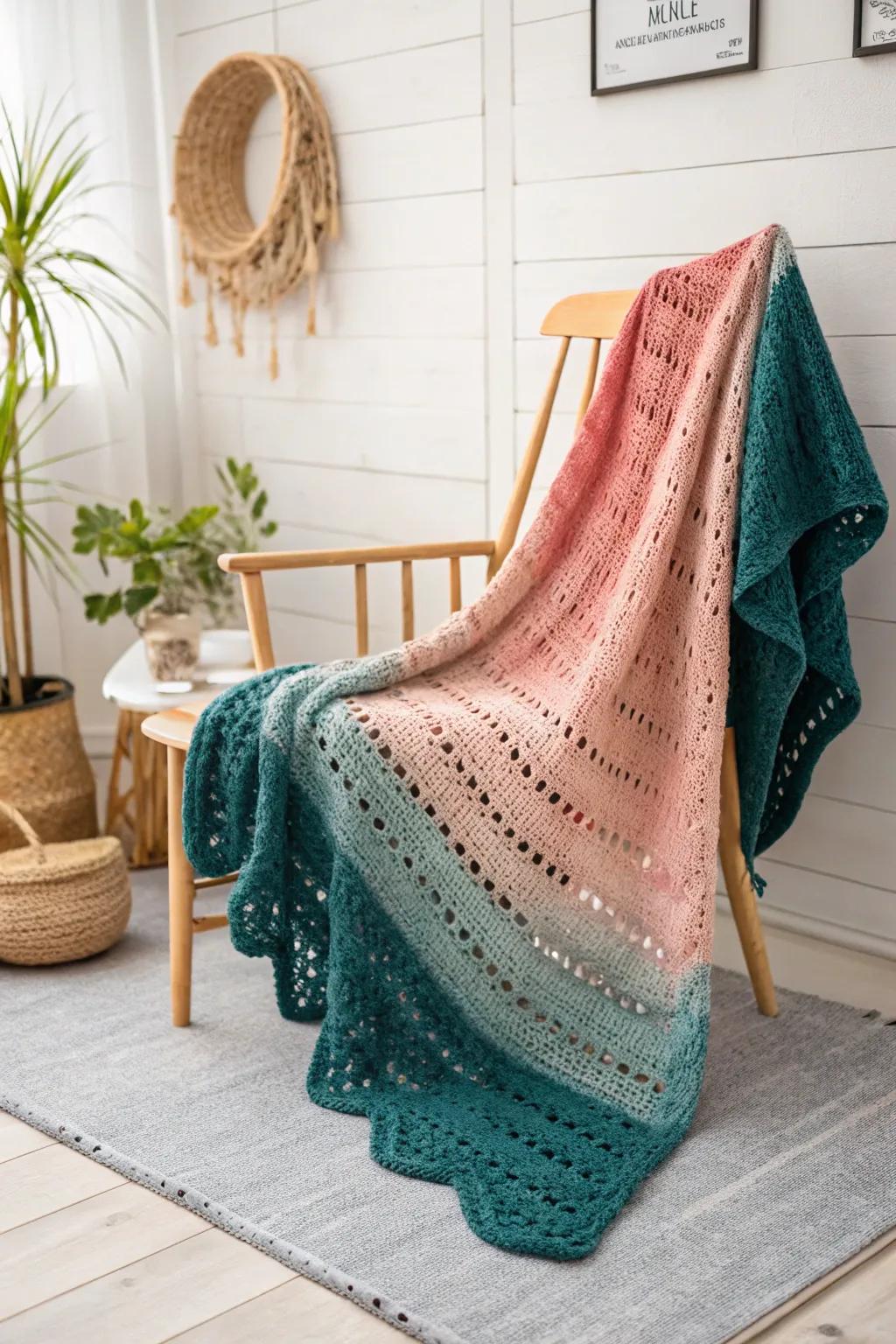 Embrace the magic of colors with this stunning gradient crochet shawl.