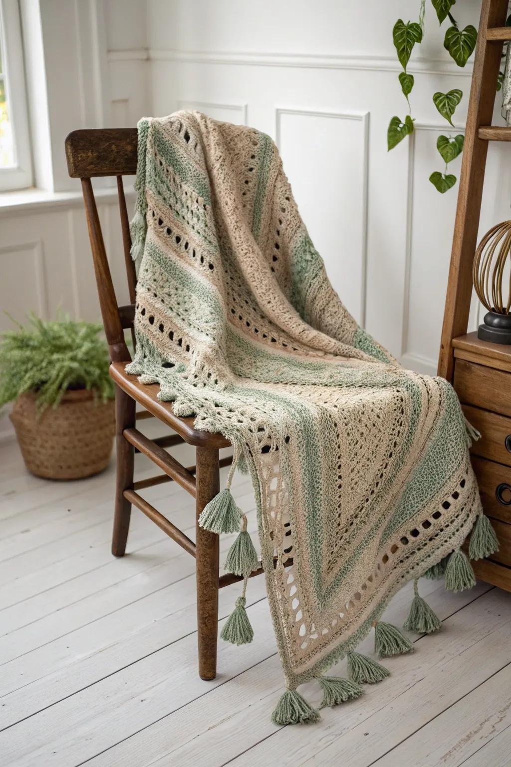 Wrap yourself in warmth and style with this elegant crochet pocket shawl, perfect for adding a cozy touch to your minimalist space.