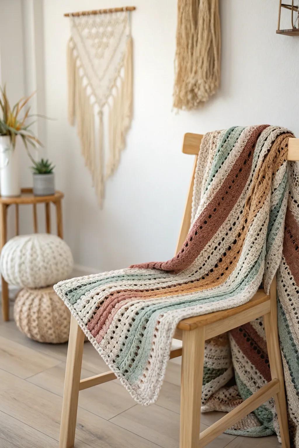 Embrace timeless elegance with a striped crochet shawl-where simplicity meets artistry.