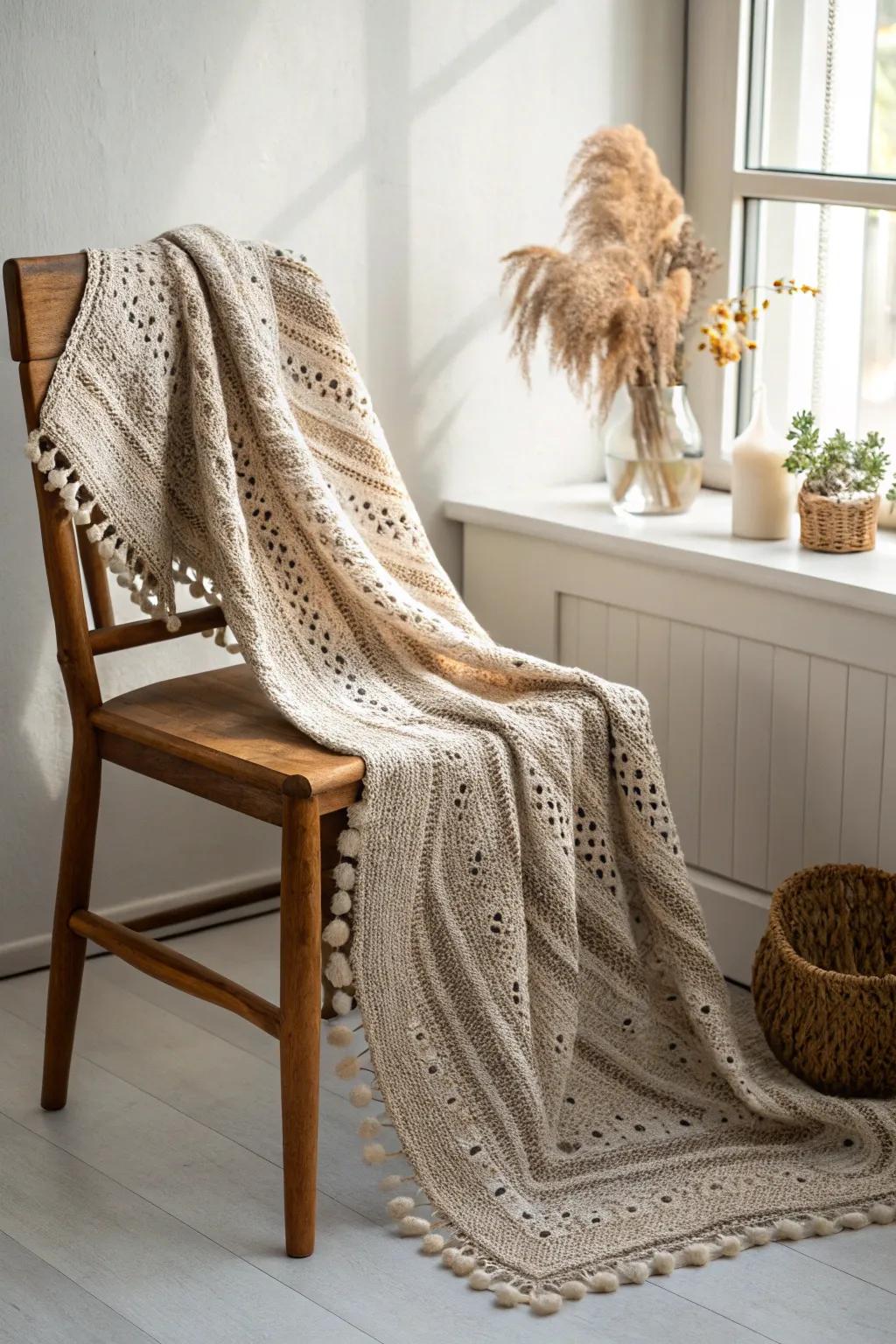 Wrap yourself in the art of texture with this beautifully crafted crochet shawl.