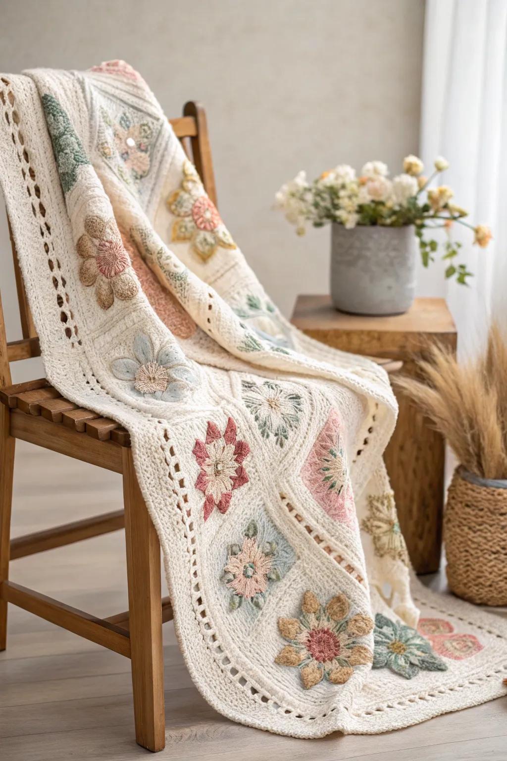 Wrap yourself in the elegance of nature with this exquisite floral motif shawl.