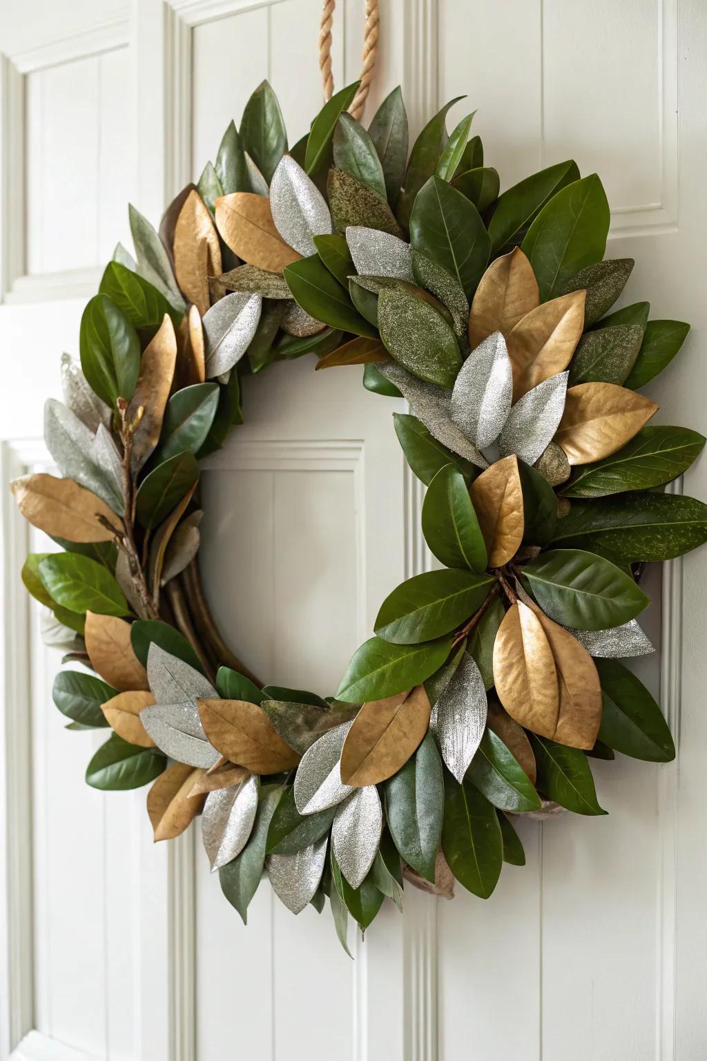 Bring holiday sparkle with metallic-painted magnolia leaves.