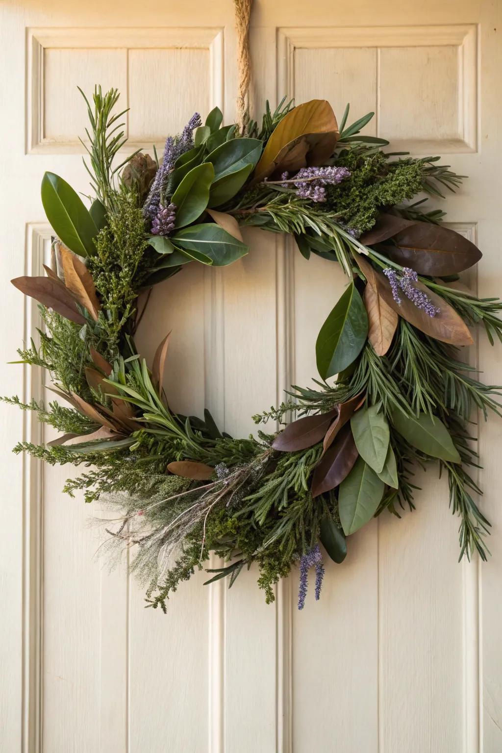 Welcome guests with a magnolia wreath scented with rosemary and lavender.