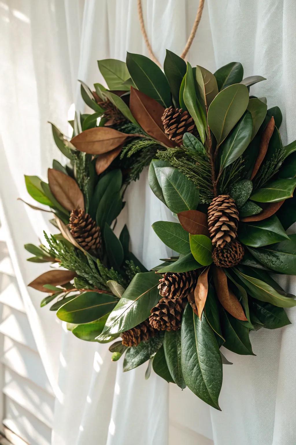 Add pinecones for a whimsical, nature-inspired wreath design.