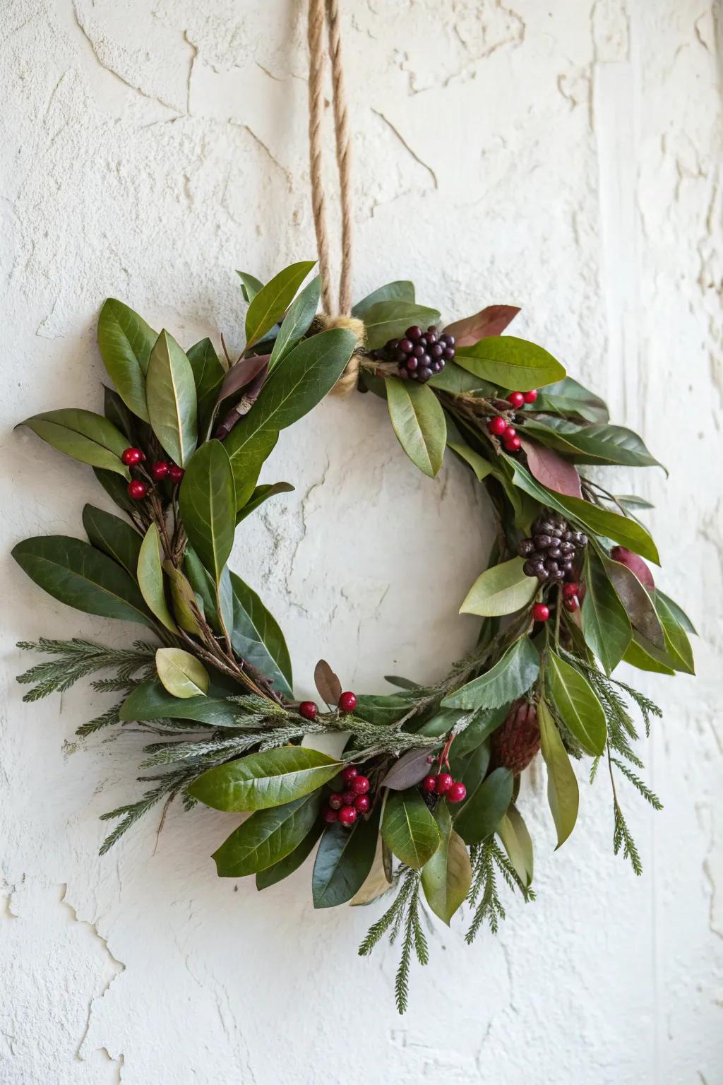 Brighten your wreath with colorful berry sprigs for seasonal flair.