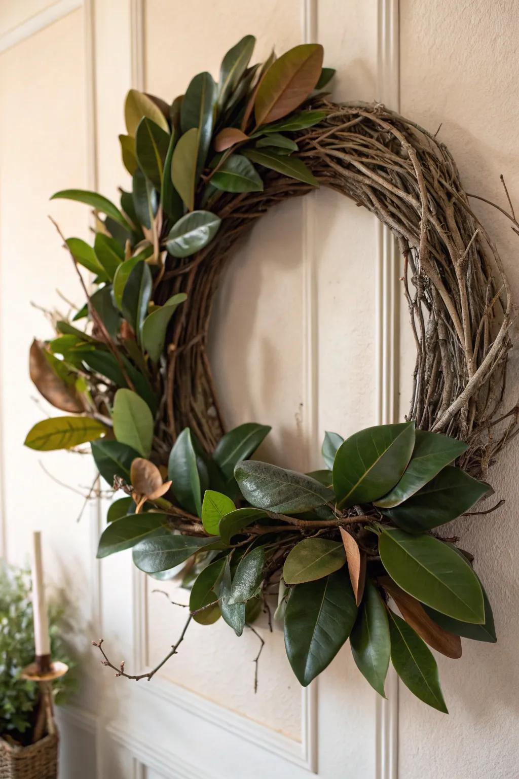 A classic magnolia wreath adds timeless elegance to any space.