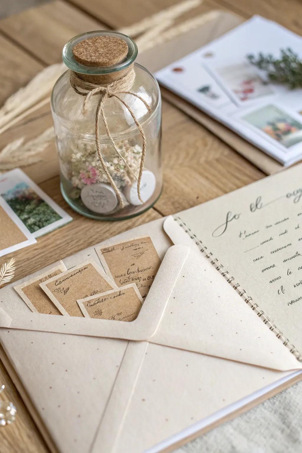 A memory jar page filled with heartfelt notes and keepsakes to celebrate friendship.