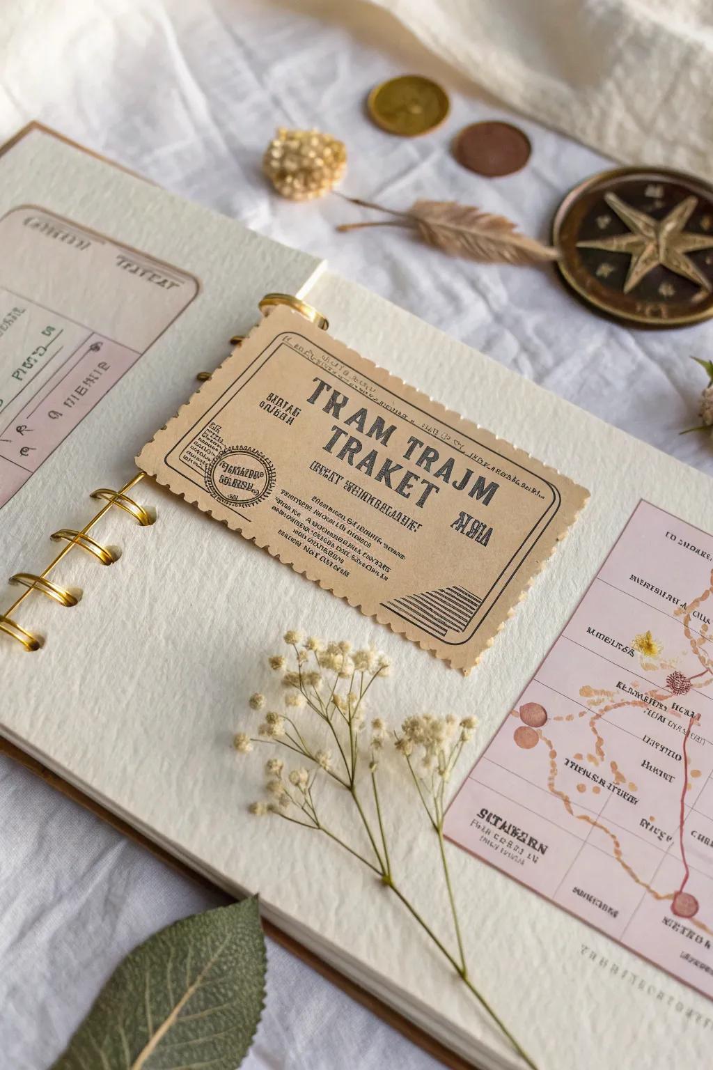 Bring your travel memories to life with maps and ticket stubs in your scrapbook.