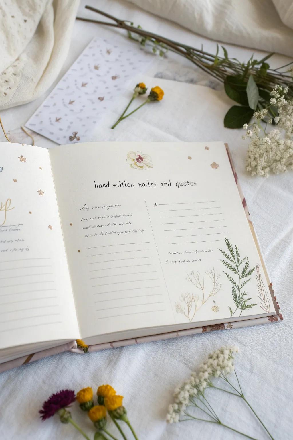 Add warmth and personality with handwritten notes and quotes in your scrapbook.