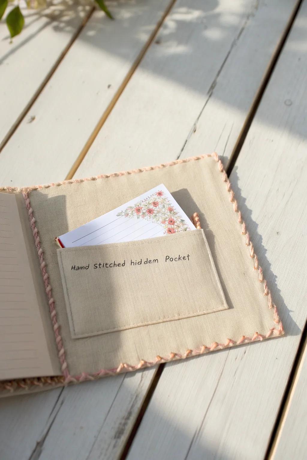 Add intrigue with hidden pockets concealing heartfelt messages in your scrapbook.