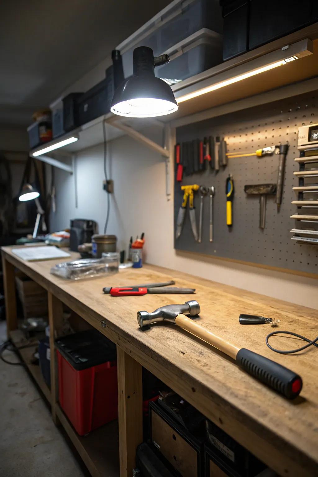 Under-cabinet lights deliver targeted lighting for workbenches and detailed tasks.