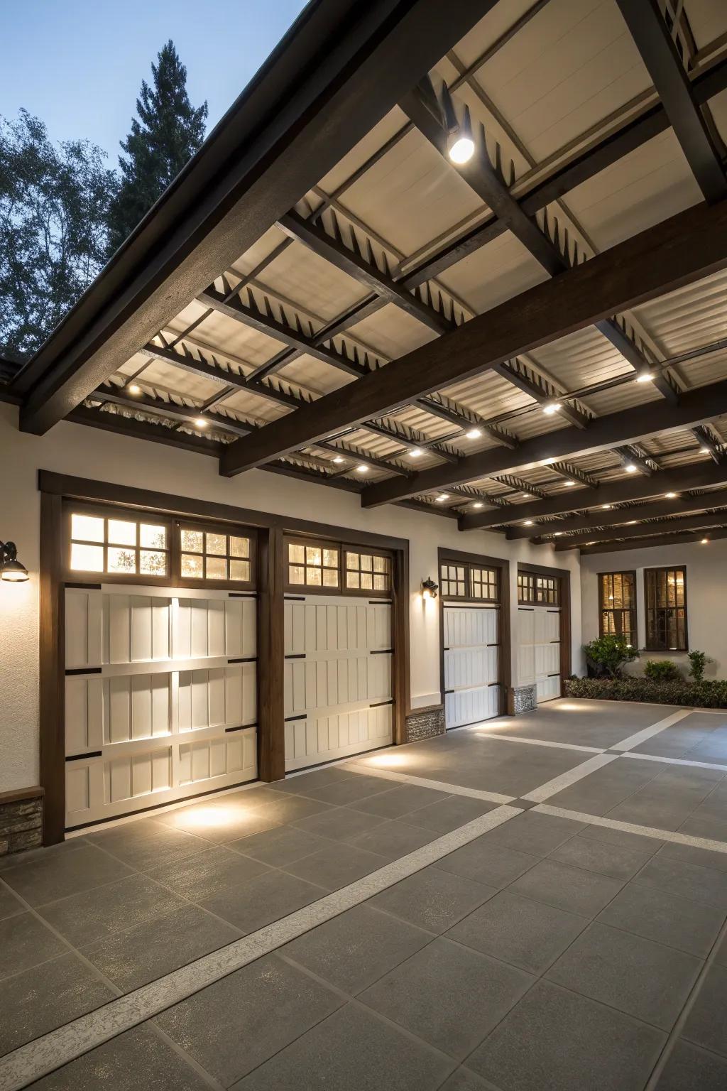 Ceiling beam lights emphasize structural elements while providing functional illumination.