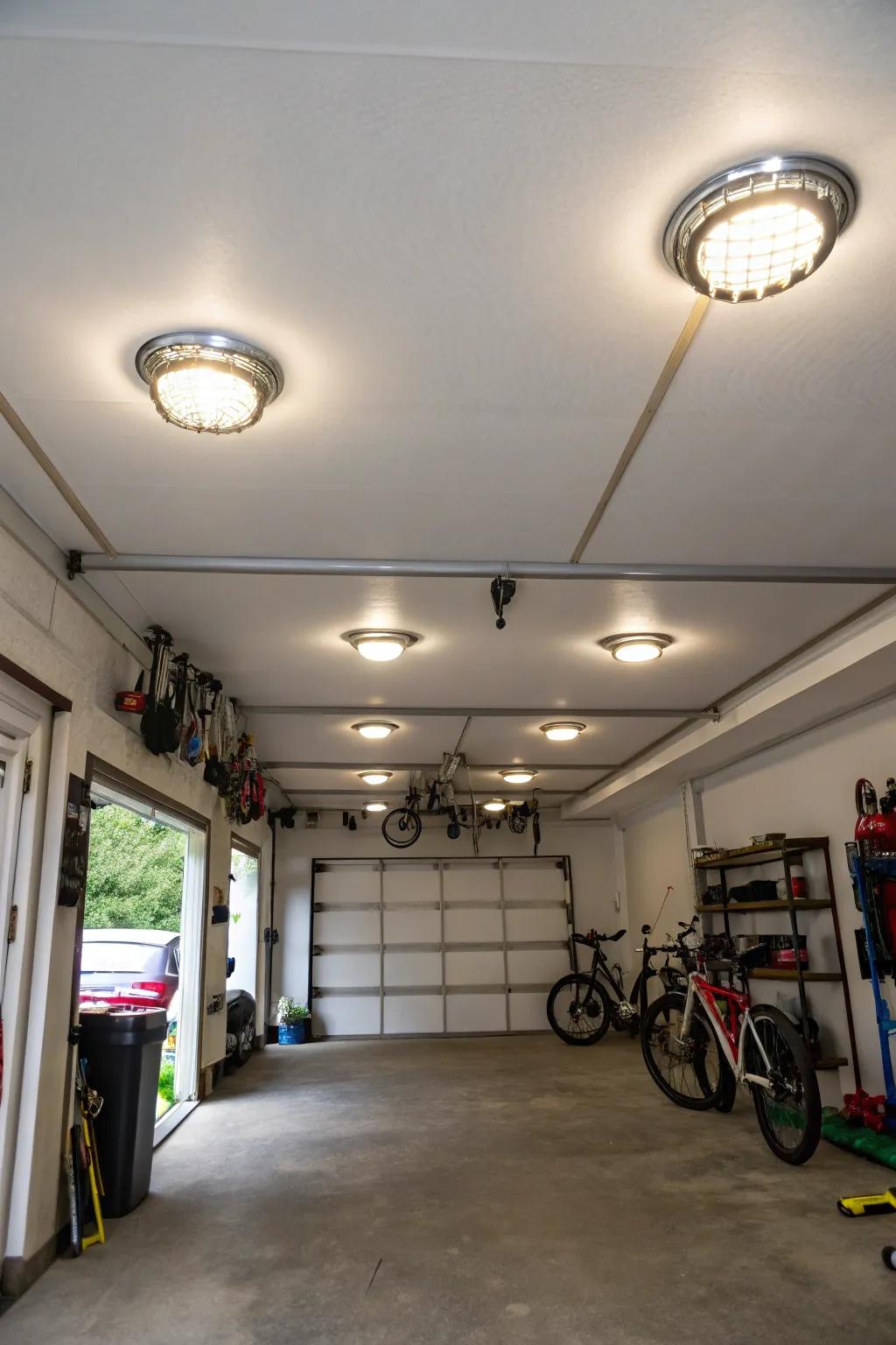 Semi-flush mount lights combine decorative appeal with effective illumination in garages.