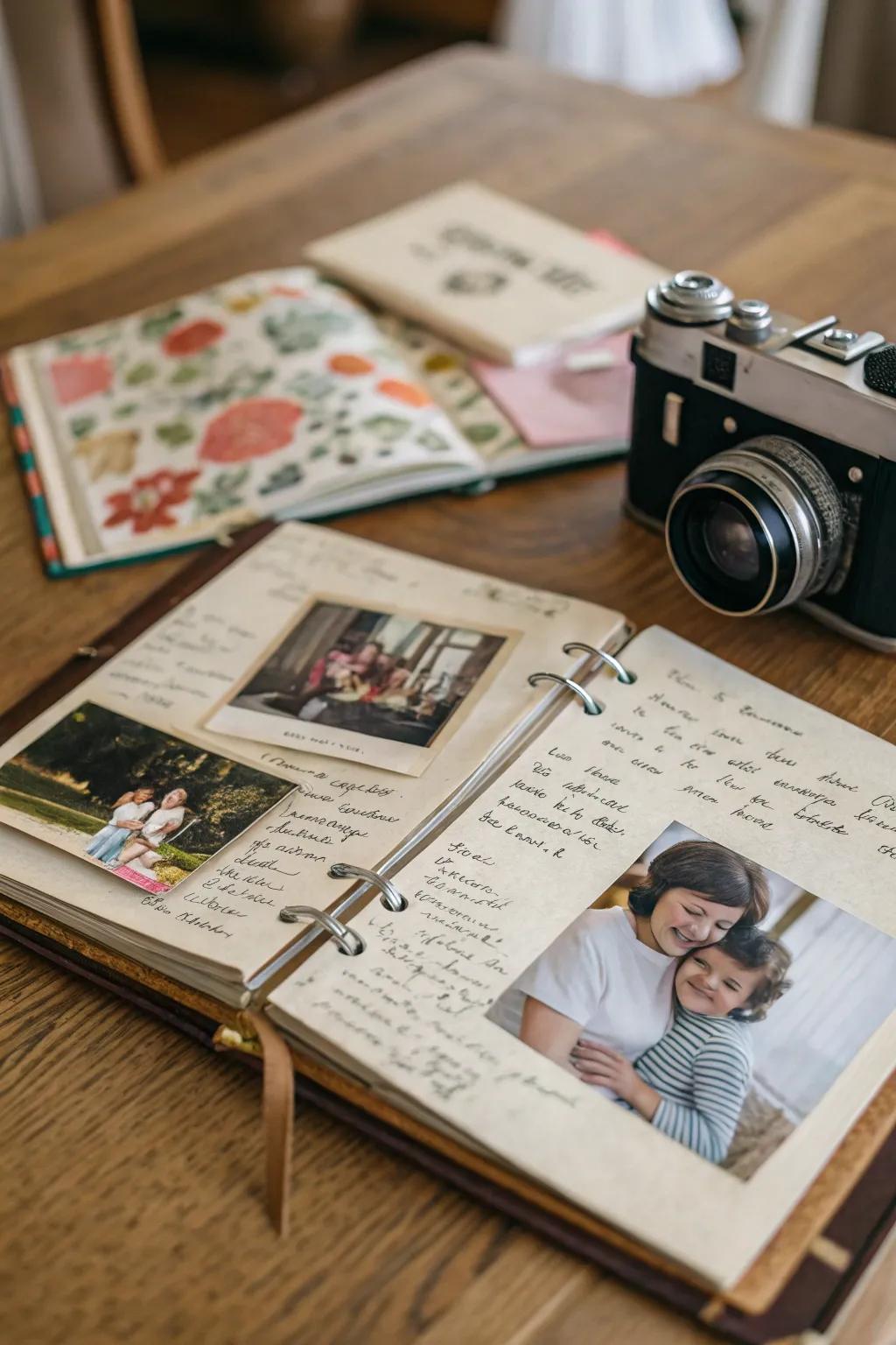 A memory scrapbook packed with personal photos and letters.