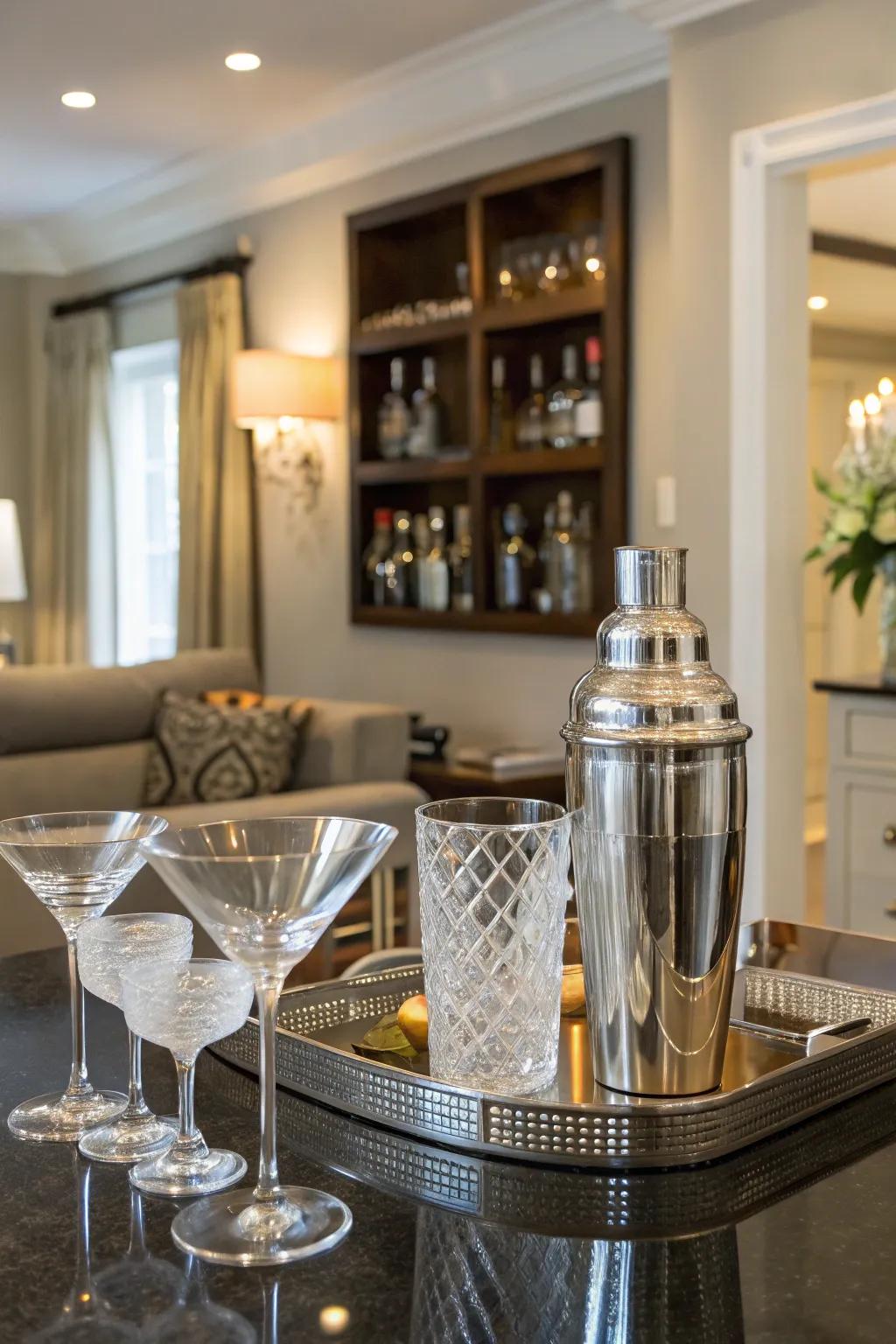Home bar essentials perfect for entertaining guests.