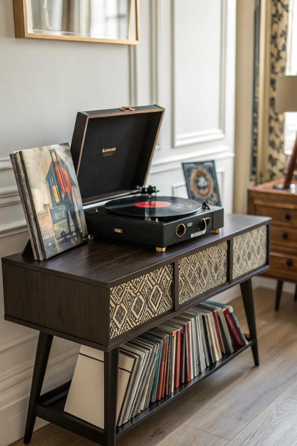 Vintage record player bringing classic music enjoyment.