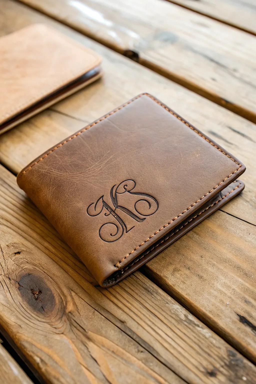 Elegant personalized leather wallet combining style and function.