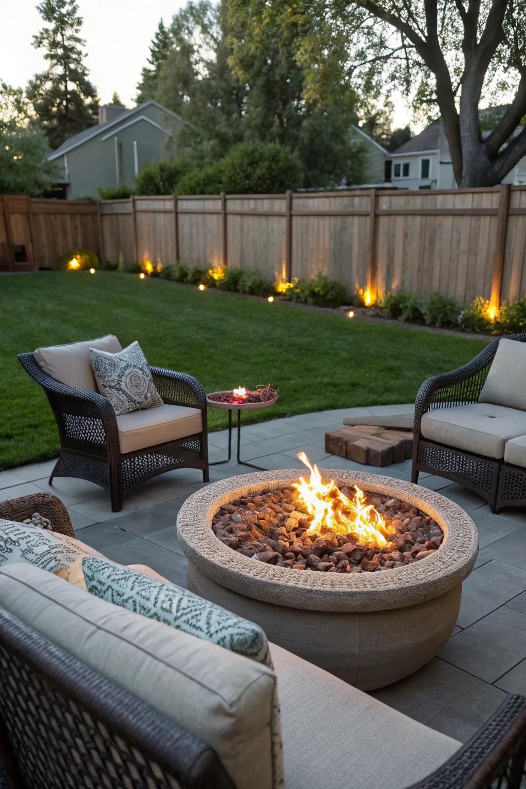 Outdoor fire pit creating warmth and ambiance in the backyard.