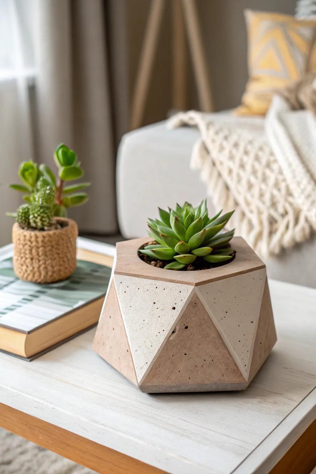 Add a contemporary edge with geometric clay succulent planters.