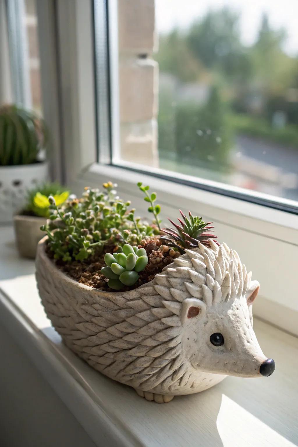 Add charm with a hedgehog-shaped clay succulent planter.