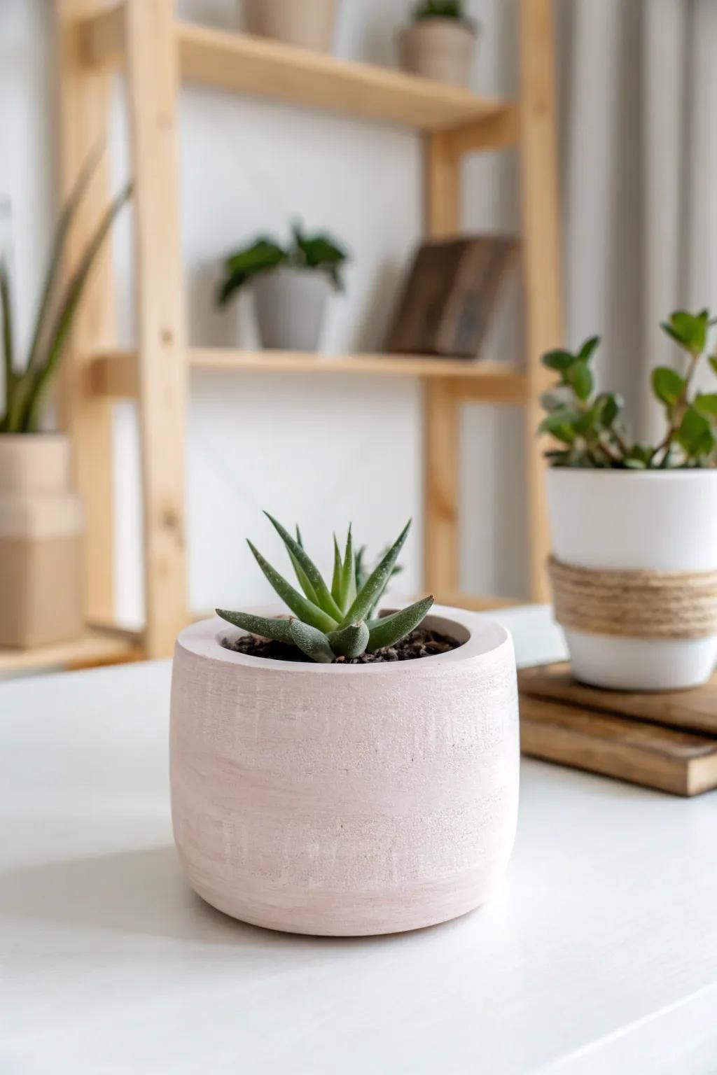 Introduce subtle color with pastel clay succulent planters.