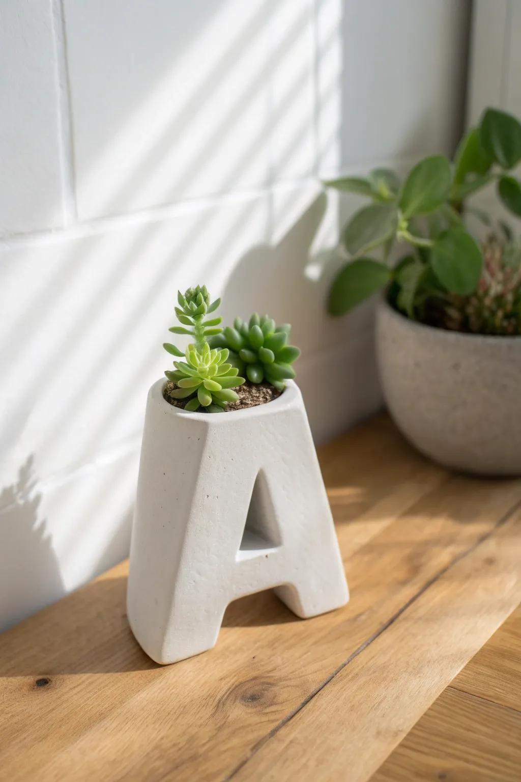 Add personality with initial-shaped clay planters.