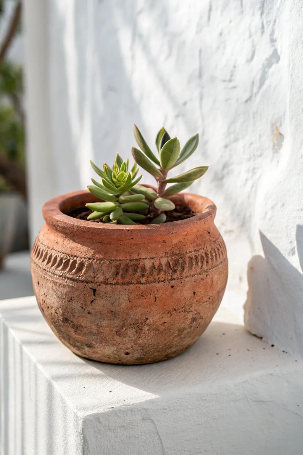 Celebrate natural beauty with rustic terracotta succulent planters.