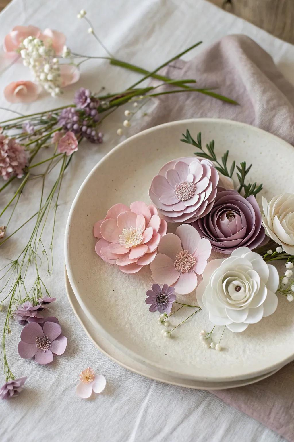 Celebrate Mother's Day with a 3D paper flower plate combining elegance and bohemian flair.