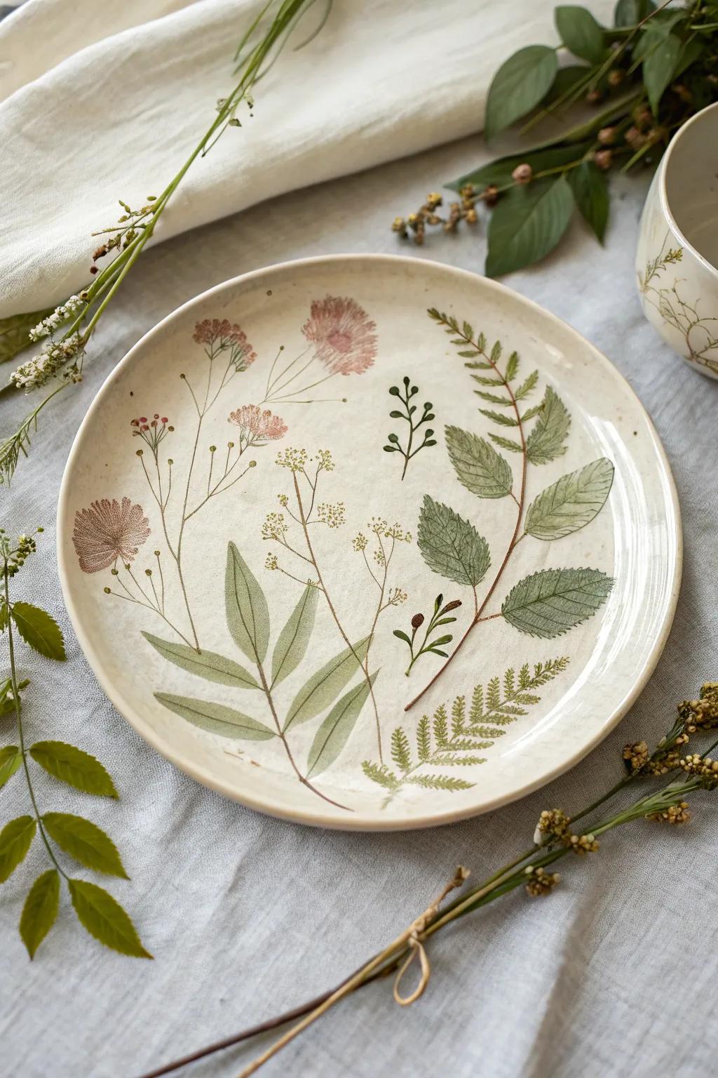 Celebrate Mother's Day with natural elements and minimalist style on a handcrafted plate.