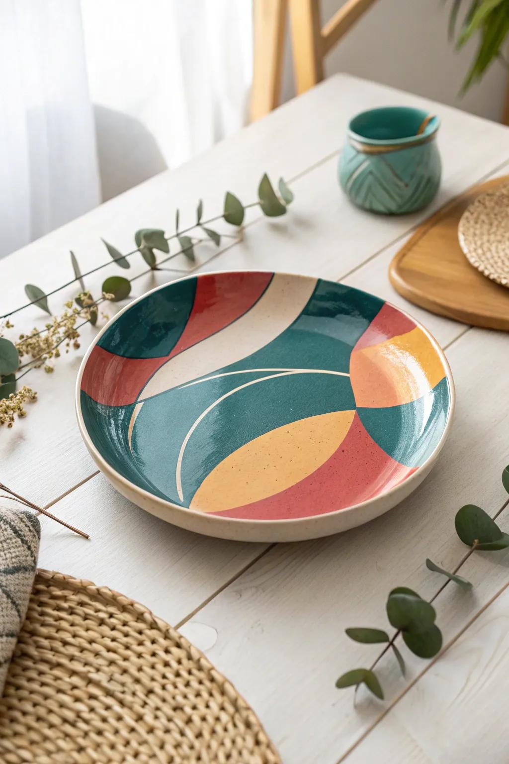 Encourage artistic freedom with an abstract art plate, a colorful Mother's Day creation.