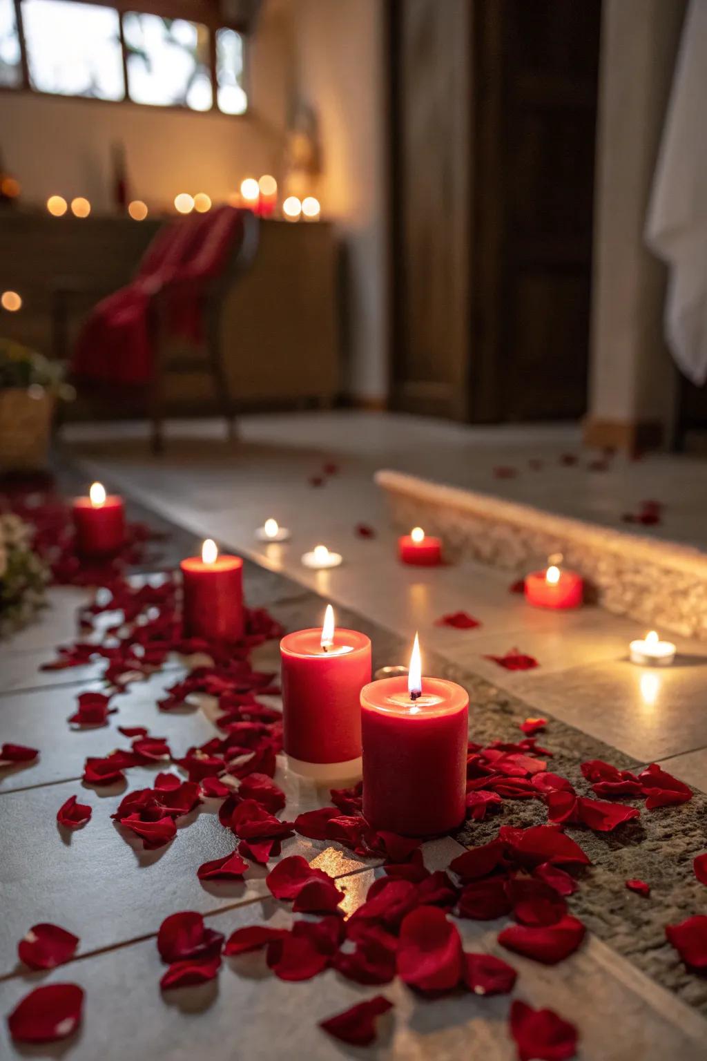 Set a passionate mood with red candles and soft accents.