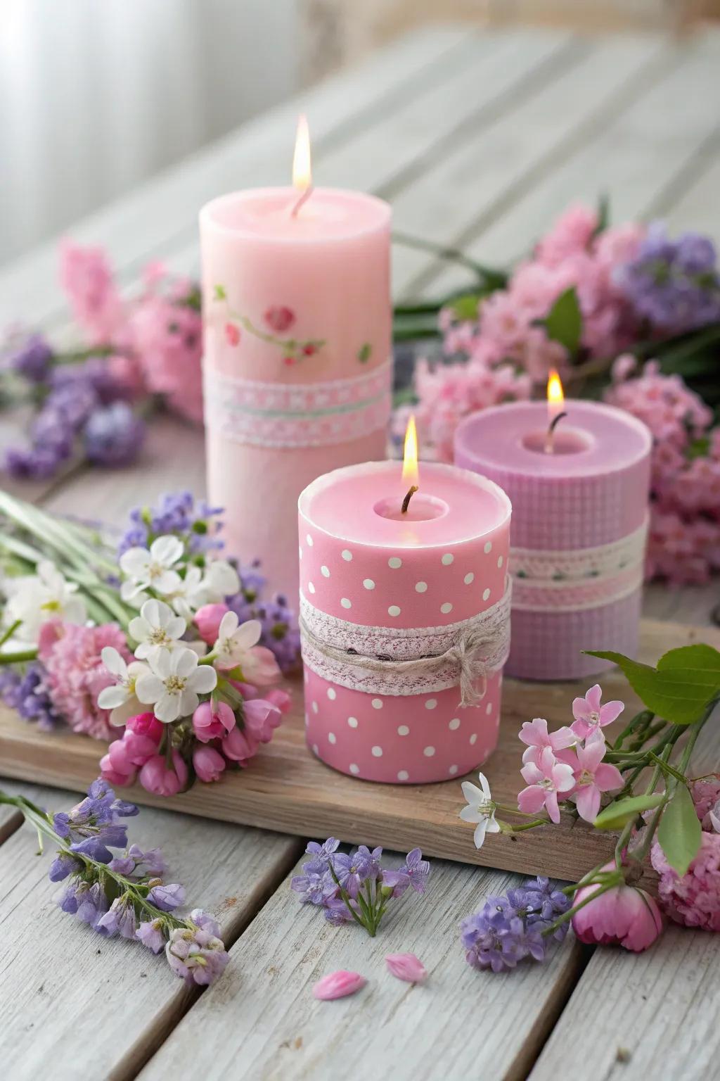 Celebrate spring with pink candles and pastel decor.