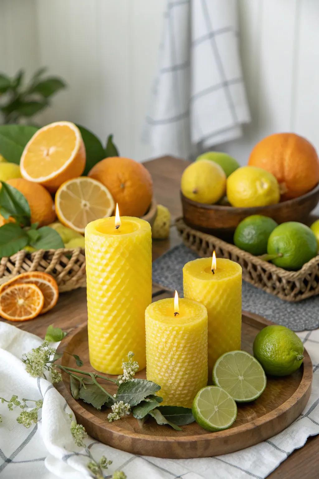 Brighten your space with yellow candles and lemon-themed decor.